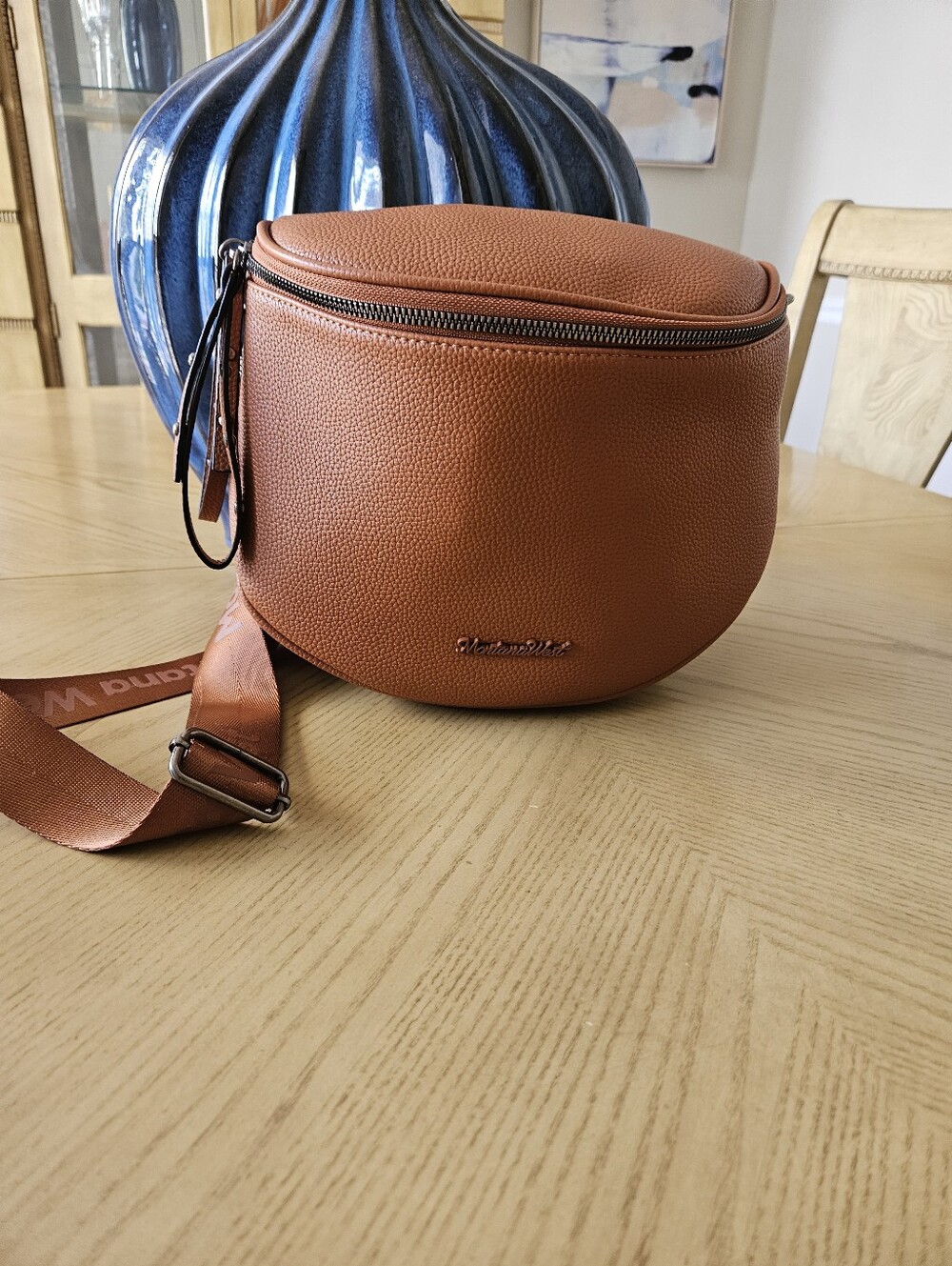 Tan Crossbody Bum Bag with Wide Branded Strap